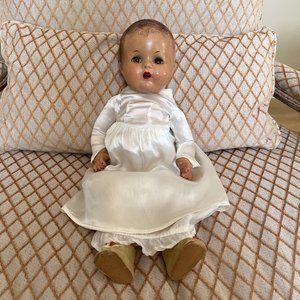 Antique Vintage Cira 1940's All Composition "Flirty Eyes" Jointed Baby Doll